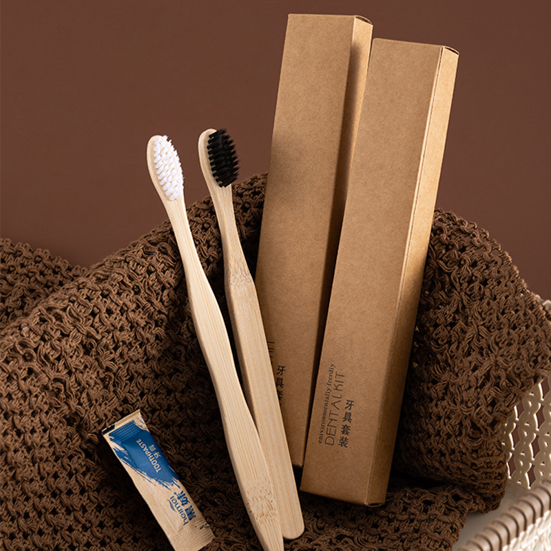 Hotel Disposable Toothbrush & Toothpaste Set – Kraft Paper Packaging Full Hotel Amenities Kit with Shampoo, Shower Gel & Toiletries