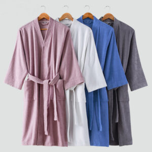 Hotel Cotton Bathrobe – Autumn Thickened Towel Fabric, Absorbent Couples’ Robe with Kimono Collar, New Homewear
